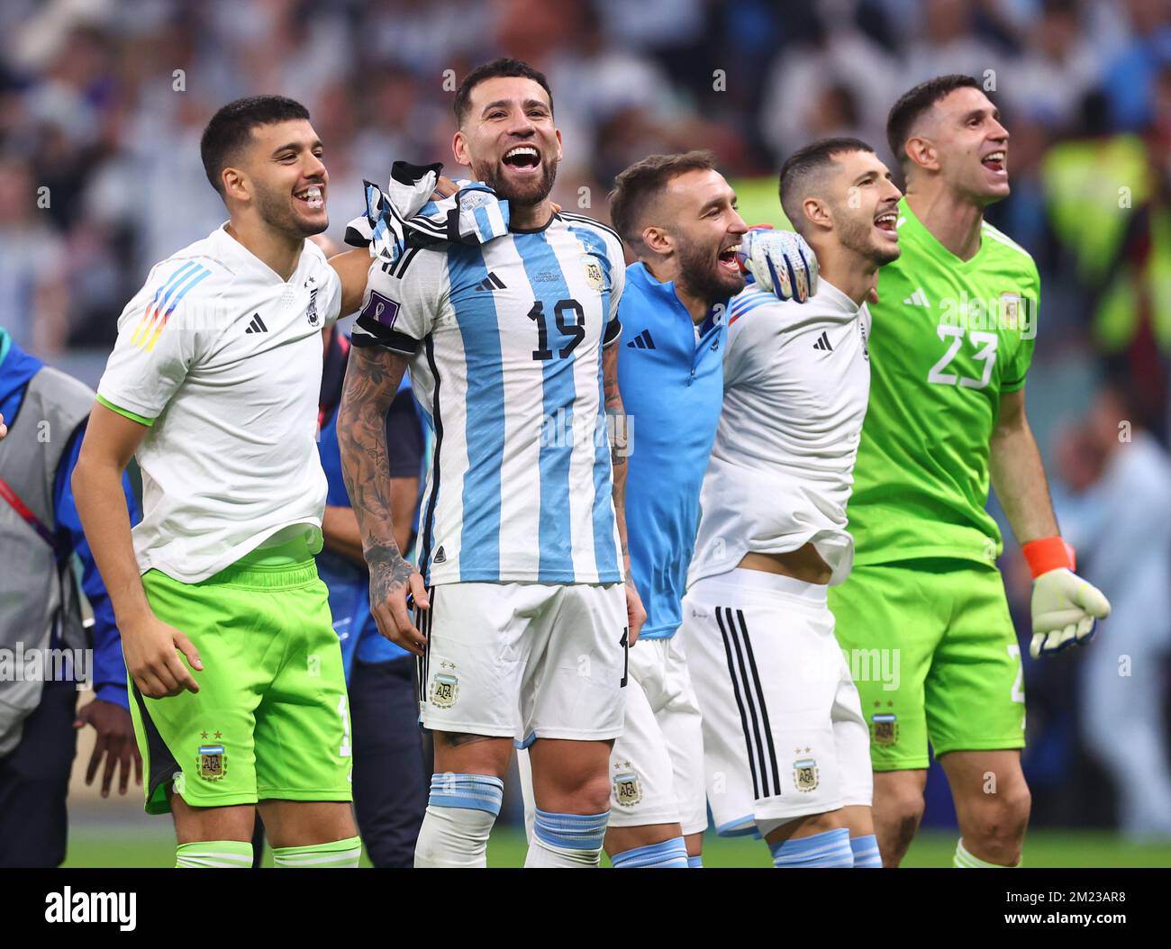 Doha, Qatar, 13th December 2022. Nicolas Otamendi of Argentina enjoys the win  during the FIFA World Cup 2022 match at Lusail Stadium, Doha. Picture credit should read: David Klein / Sportimage Stock Photo