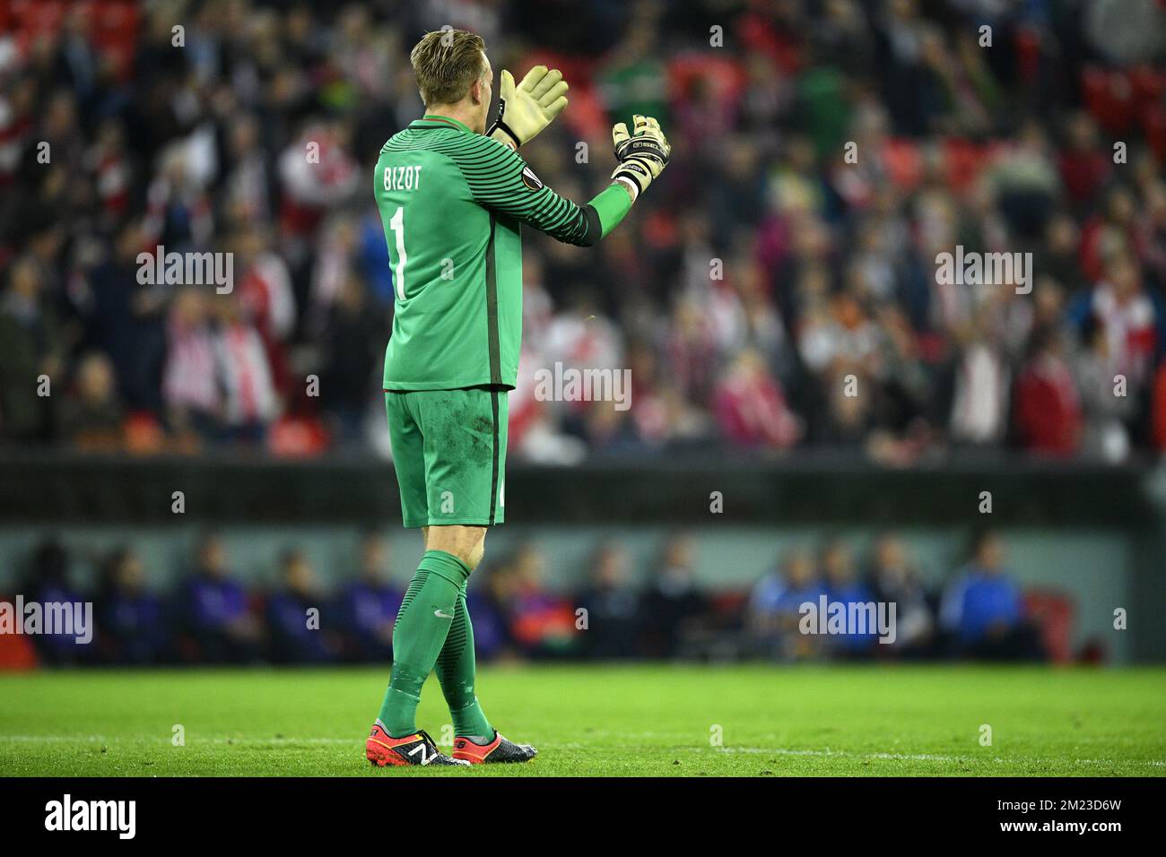 Genk's goalkeeper Marco Bizot pictured during soccer game between Spanish Club Athletic Bilbao and Belgian team KRC Genk in Bilbao, Spain, Thursday 03 November 2016, the fourth game of the group stage of the Europa League competition in Group F. BELGA PHOTO YORICK JANSENS Stock Photo