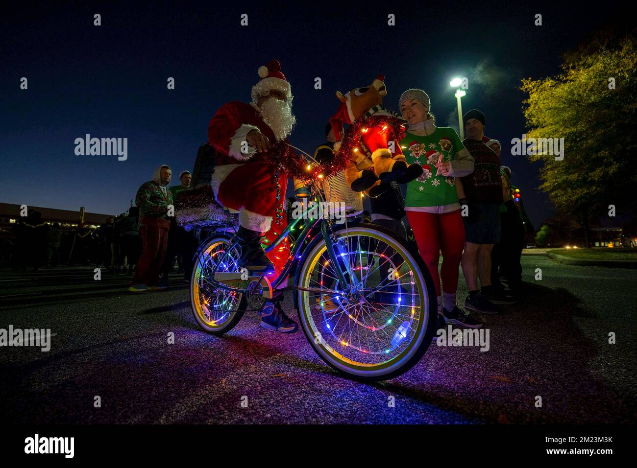 Virginia, USA. 2nd Dec, 2022. U.S. Army Maj. Guillenpedrozo Jose, 7th Transportation Brigade, rides his Decemberorated bicycle during a post-wide holiday installation run December. 2, 2022, at Fort Eustis, Virginia. Credit: U.S. Army/ZUMA Press Wire Service/ZUMAPRESS.com/Alamy Live News Stock Photo