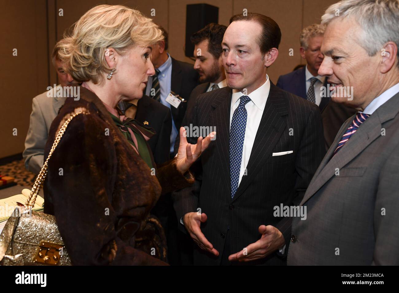 Princess Astrid of Belgium and Geoffrey Scott Connor, Former Secretary of State for Texas pictured during the second day of the economic mission of Belgium's Princess Astrid in Texas, United States, Sunday 04 December 2016, in Austin. The mission is organized by the Agency for External Commerce and the Federal Public Service for Foreign Affairs. BELGA PHOTO DIRK WAEM Stock Photo
