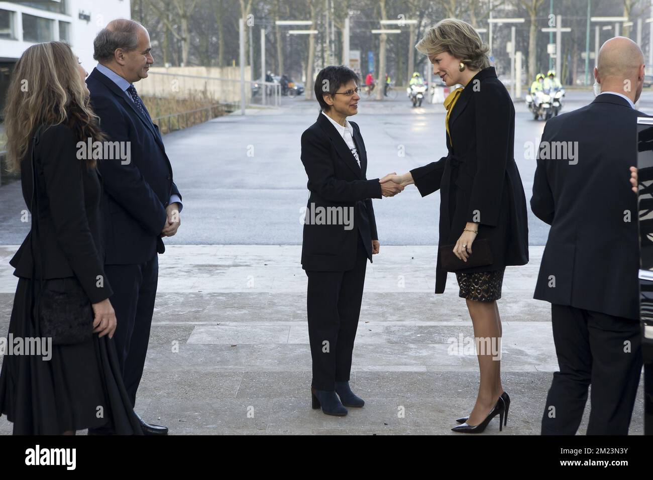 Queen Mathilde of Belgium shakes hands with Antwerp province governor ...