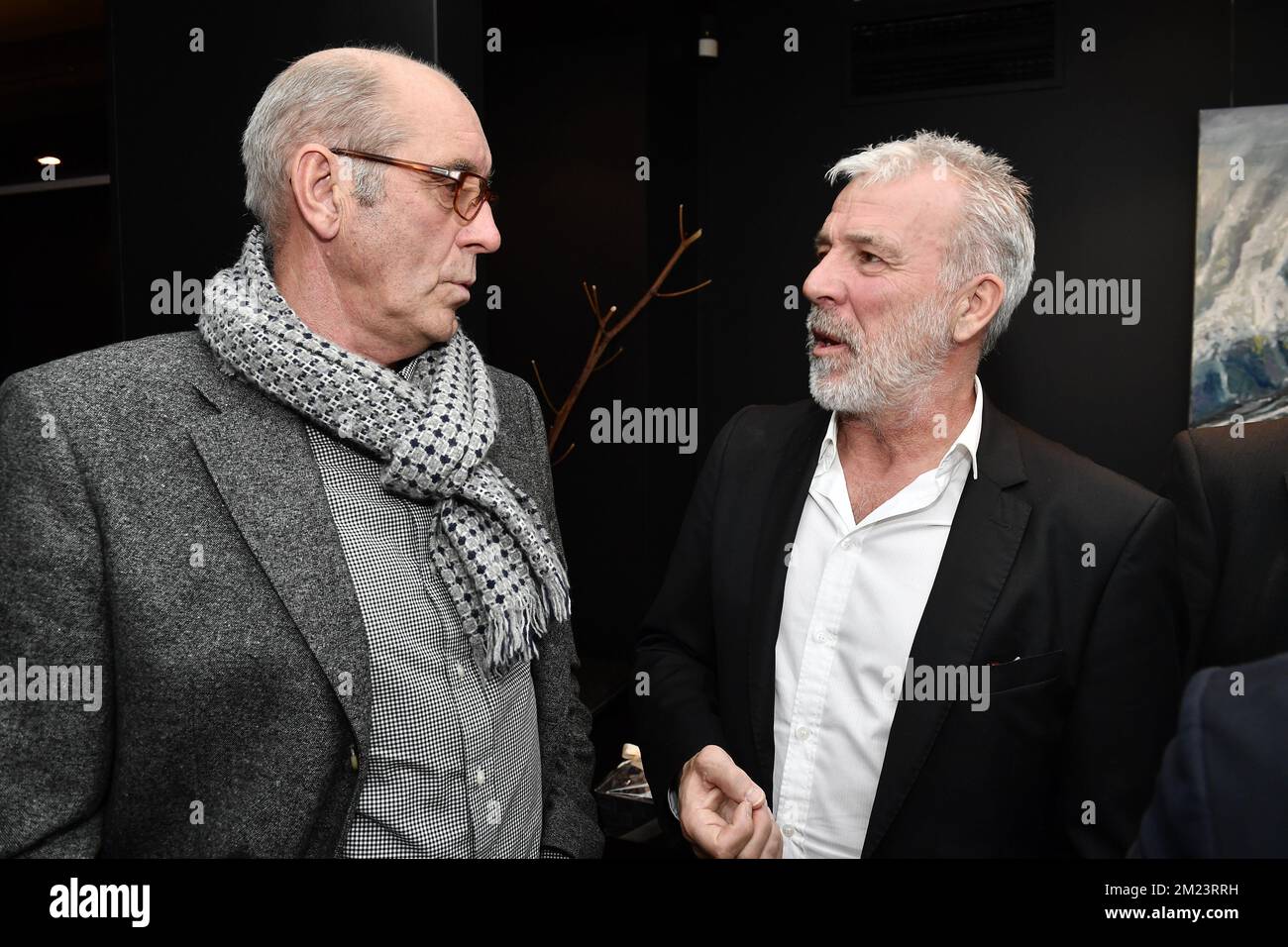 Walter Meeuws and Erik Gerets pictured during the sixth edition of the 'Raymond Goethals award', for the coach whose work method resembles legendary Belgian coach Raymond Goethals, Tuesday 13 December 2016, in Aalst. BELGA PHOTO ERIC LALMAND Stock Photo