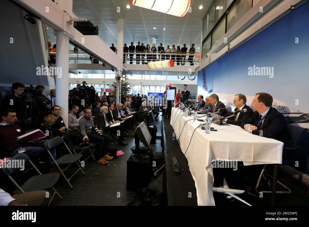 Illustration picture shows a press conference of SN Airholding, Deutsche Lufthansa AG and Brussels Airlines , on Thursday 15 December 2016 in Diegem, Machelen. Lufthansa confirms it is taking over the rest of Brussels Airlines. The company will become a part of Eurowings. BELGA PHOTO NICOLAS MAETERLINCK Stock Photo