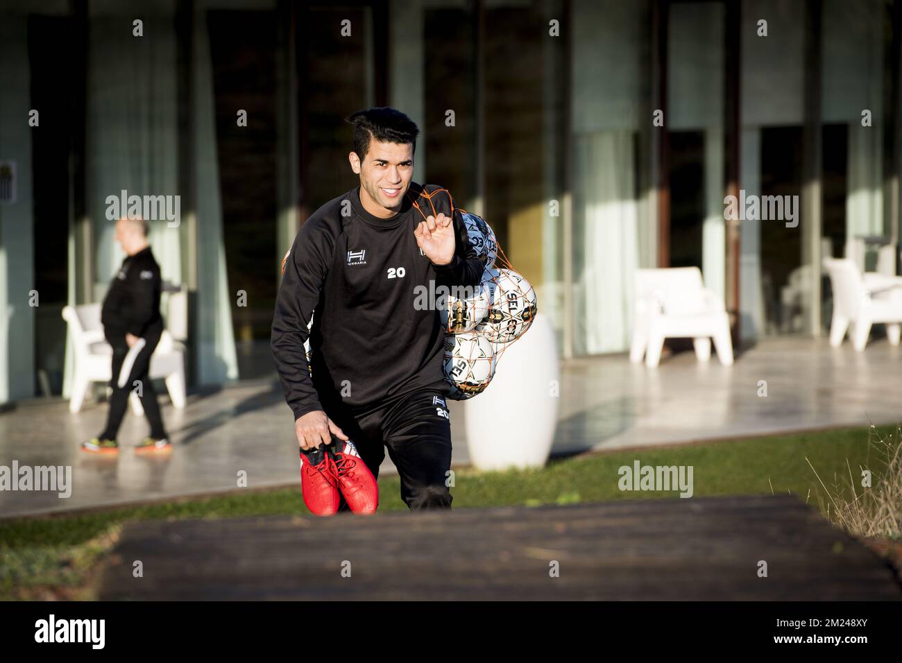 Hamdi Harbaoui as he arrives the first day of the winter training camp of Belgian first division soccer team Sporting Charleroi in El Saler, Spain, Sunday 08 January 2017. BELGA PHOTO JASPER JACOBS Stock Photo