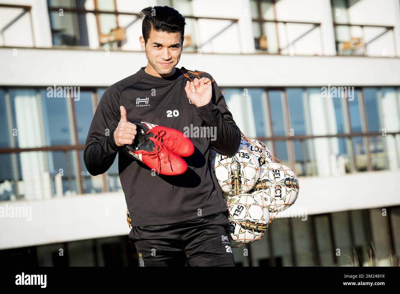Hamdi Harbaoui as he arrives the first day of the winter training camp of Belgian first division soccer team Sporting Charleroi in El Saler, Spain, Sunday 08 January 2017. BELGA PHOTO JASPER JACOBS Stock Photo