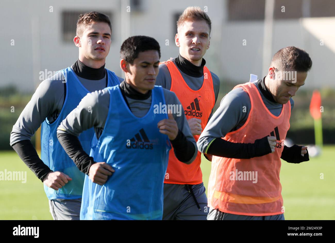 Anderlecht's Leander Dendoncker, Anderlecht's Lukasz Teodorczyk, Anderlecht's Andy Najar and Anderlecht's Diego Capel pictured during the fourth day of the winter training camp of Belgian first division soccer team RSC Anderlecht Los Belones, Murcia, Spain, Sunday 08 January 2017. BELGA PHOTO VIRGINIE LEFOUR Stock Photo