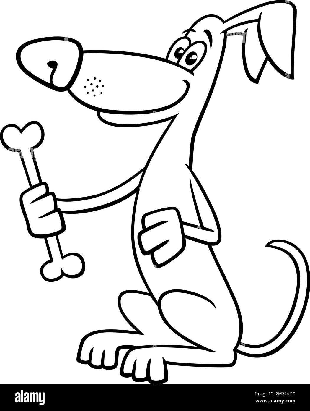 Black and white cartoon illustration of funny brown dog comic animal