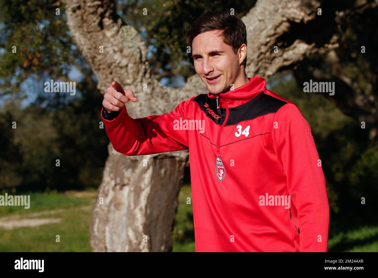 Mouscron's Stefan Simic arrives for the first day of the winter training camp of Belgian first division soccer team Royal Excel Mouscron, in San Roque, Spain, Monday 09 January 2017. BELGA PHOTO BRUNO FAHY Stock Photo