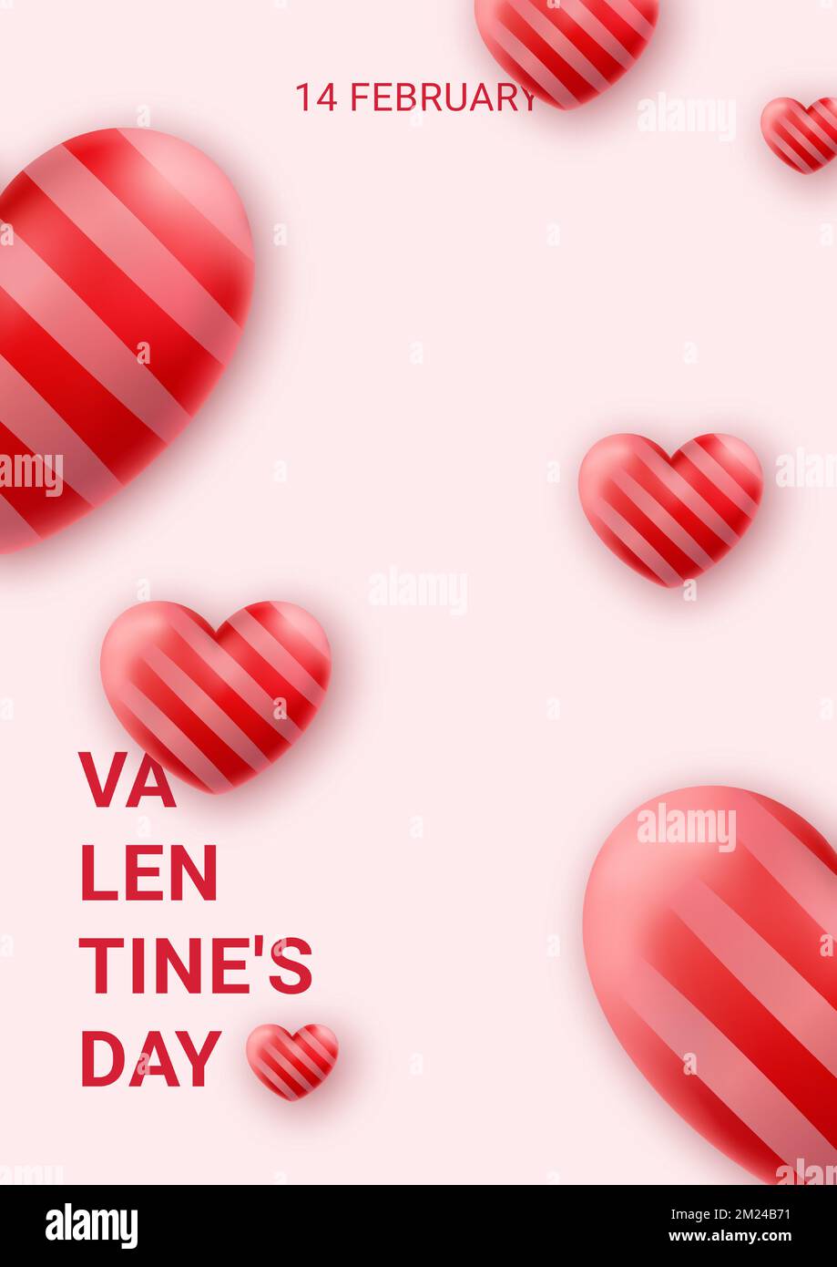 Happy valentines day romance greeting card with red hearts. Rose ...