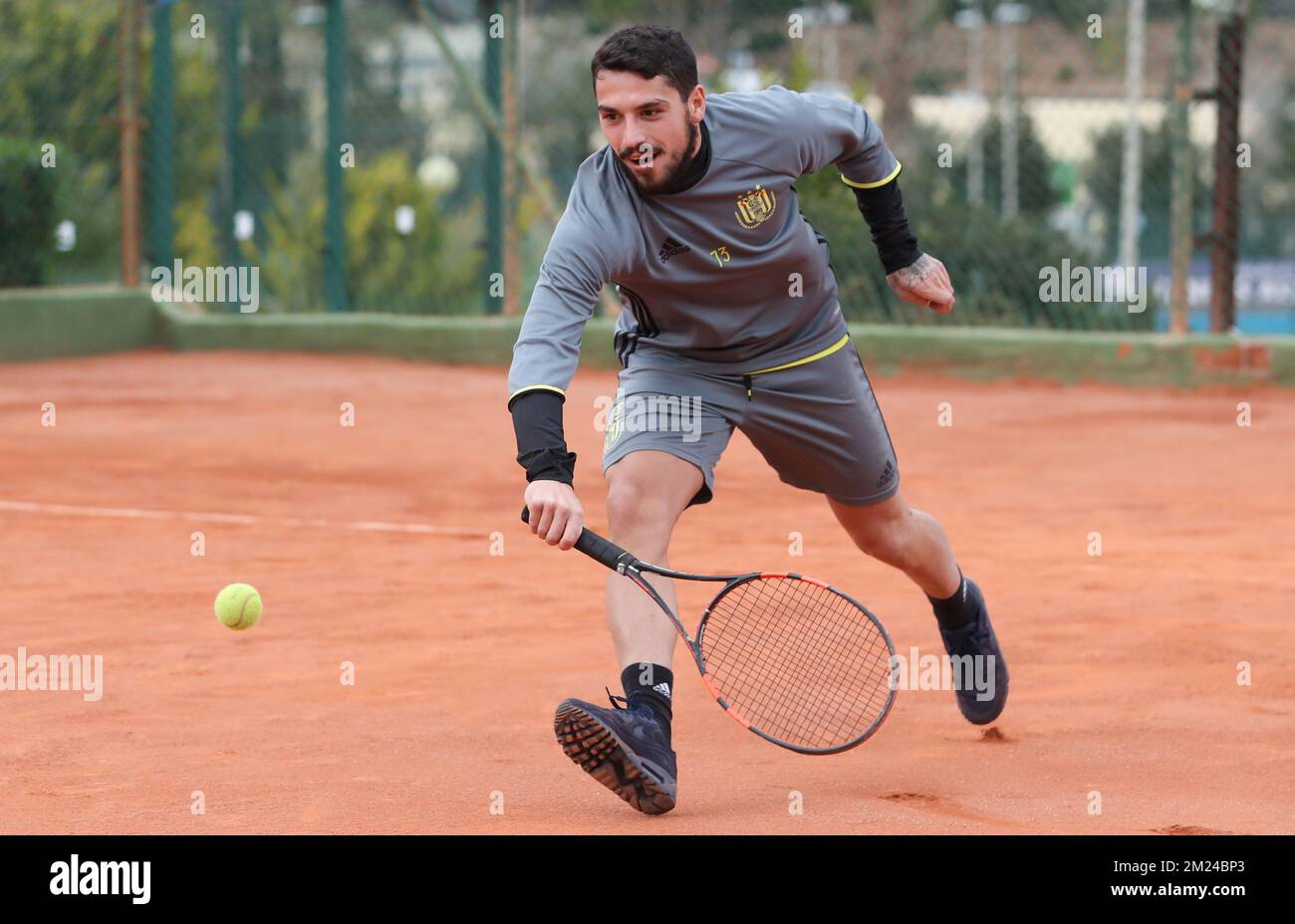 Anderlecht's Nicolae-Claudiu Stanciu plays tennis during the sixth day of  the winter training camp of Belgian first division soccer team RSC  Anderlecht Los Belones, Murcia, Spain, Tuesday 10 January 2017. BELGA PHOTO
