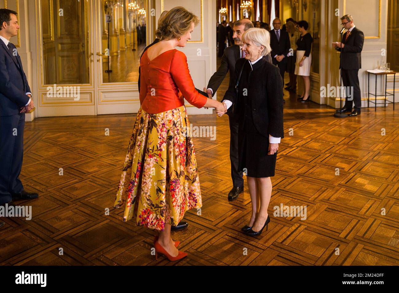 Mme. Sophie Thevenoux, ambassador of Monaco pictured during a New Year's reception organized by the Royal Family for the chiefs of the diplomatic missions in Belgium, at the Royal Palace in Brussels, Thursday 12 January 2017. BELGA PHOTO JAMES ARTHUR GEKIERE Stock Photo