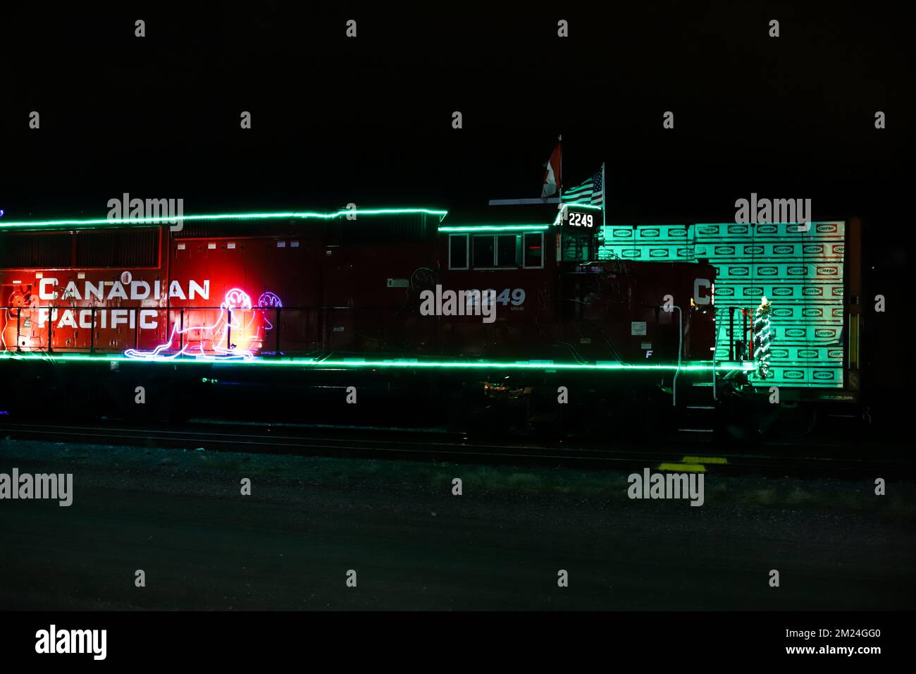 Canadian Pacific Christmas Train - a special train that starts from Montreal goes across Canada to Vancouver, holds a charity concert for various char Stock Photo