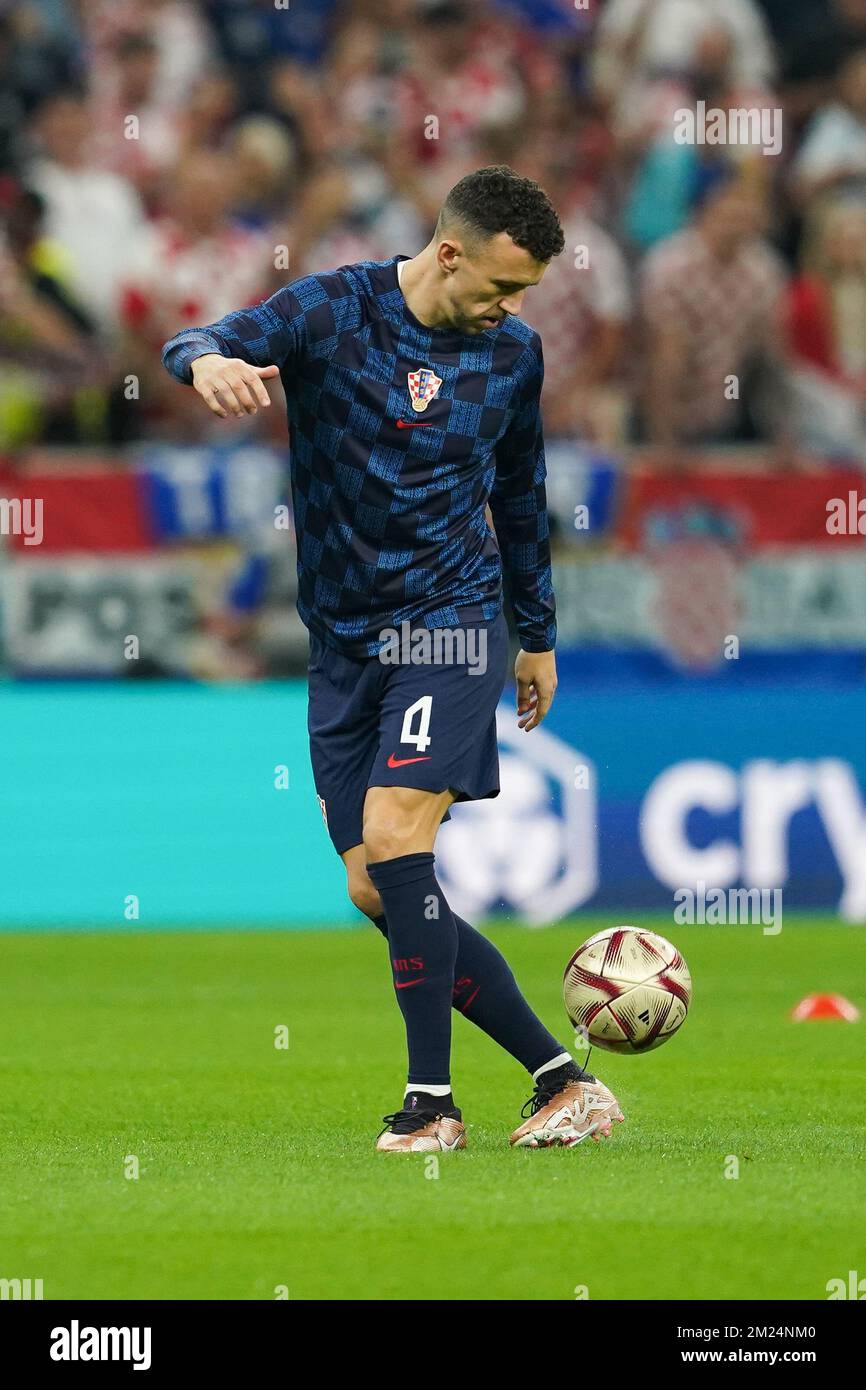 DOHA, QATAR - DECEMBER 13: Player of Croatia Ivan Perisic warms up before the FIFA World Cup Qatar 2022 Semi-finals match between Argentina and Croatia at Lusail Stadium on December 13, 2022 in Lusail, Qatar. (Photo by Florencia Tan Jun/PxImages) Stock Photo