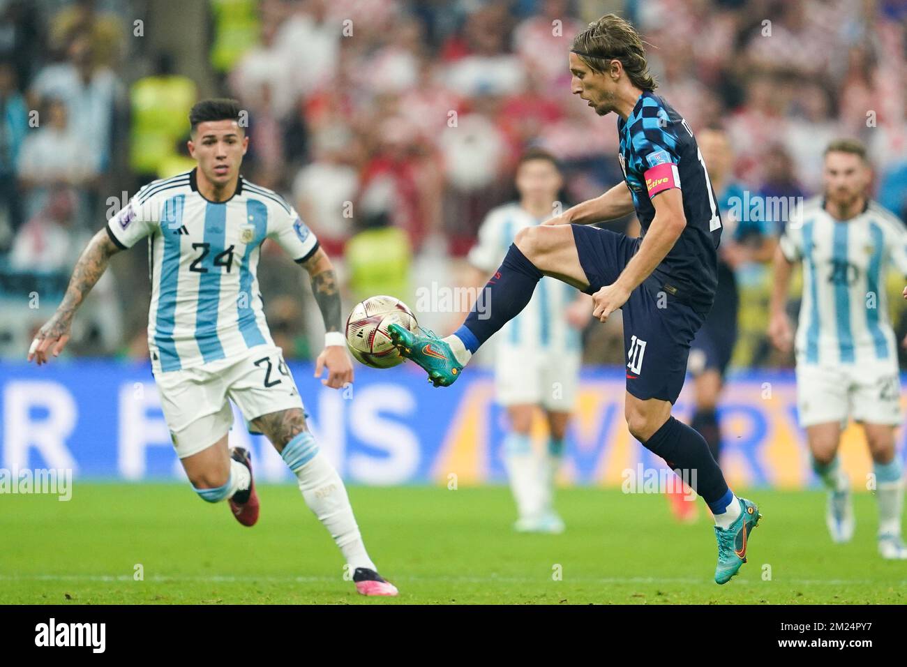 DOHA, QATAR - DECEMBER 13: Player of Croatia Luka Modric controls the ball during the FIFA World Cup Qatar 2022 Semi-finals match between Argentina and Croatia at Lusail Stadium on December 13, 2022 in Lusail, Qatar. (Photo by Florencia Tan Jun/PxImages) Stock Photo