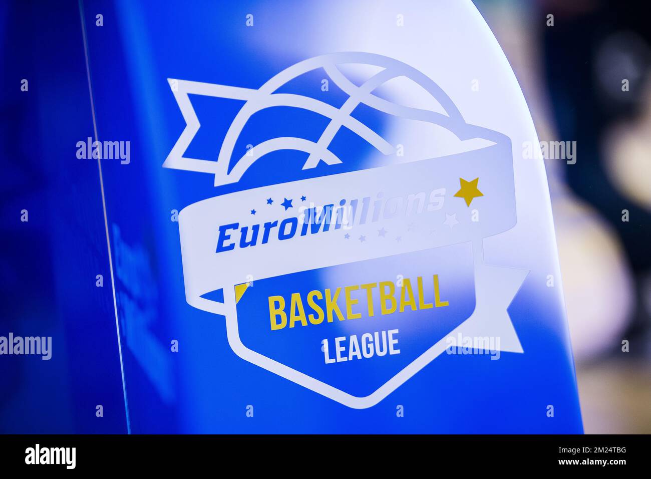 Illustration picture shows the logo of EuroMillions at the basketball game  between Okapi Aalstar and BC Oostende, on day 16 of the EuroMillions League  basket competition, on Saturday 28 January 2017 in