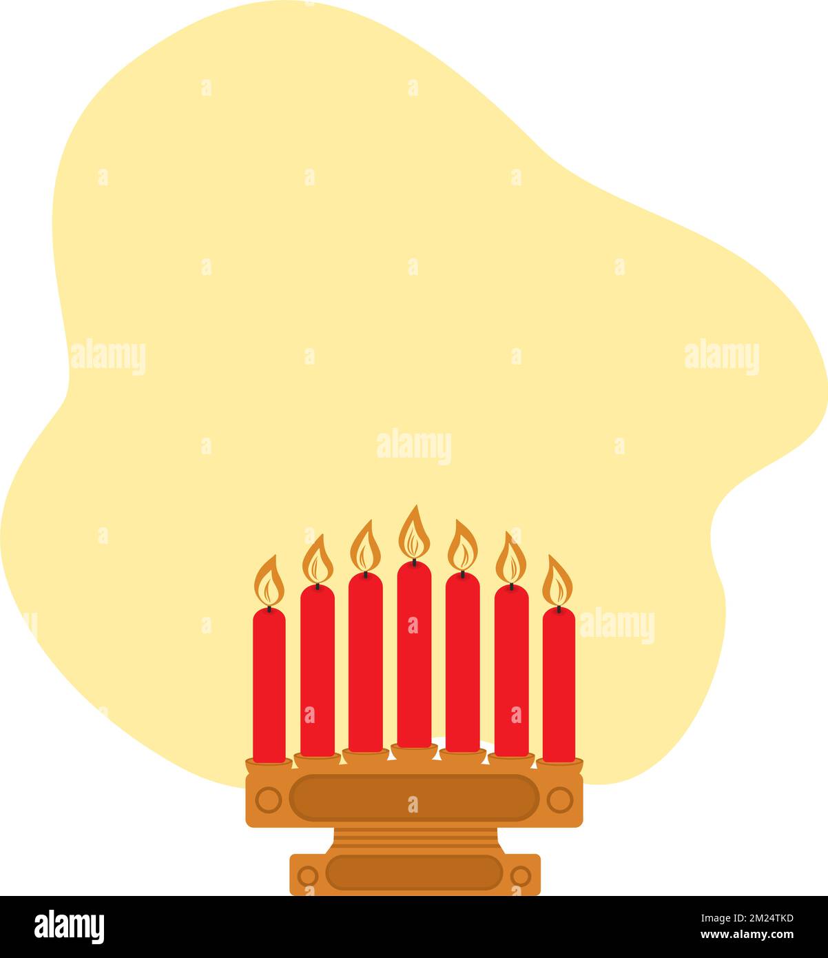 Wooden candlestick and seven red candles with yellow cloud shaped copyspace. Sticker. Icon. Isolate. Good for lettering, banners, poster, invitation, brochures or cards, price tag, label and greeting Stock Vector