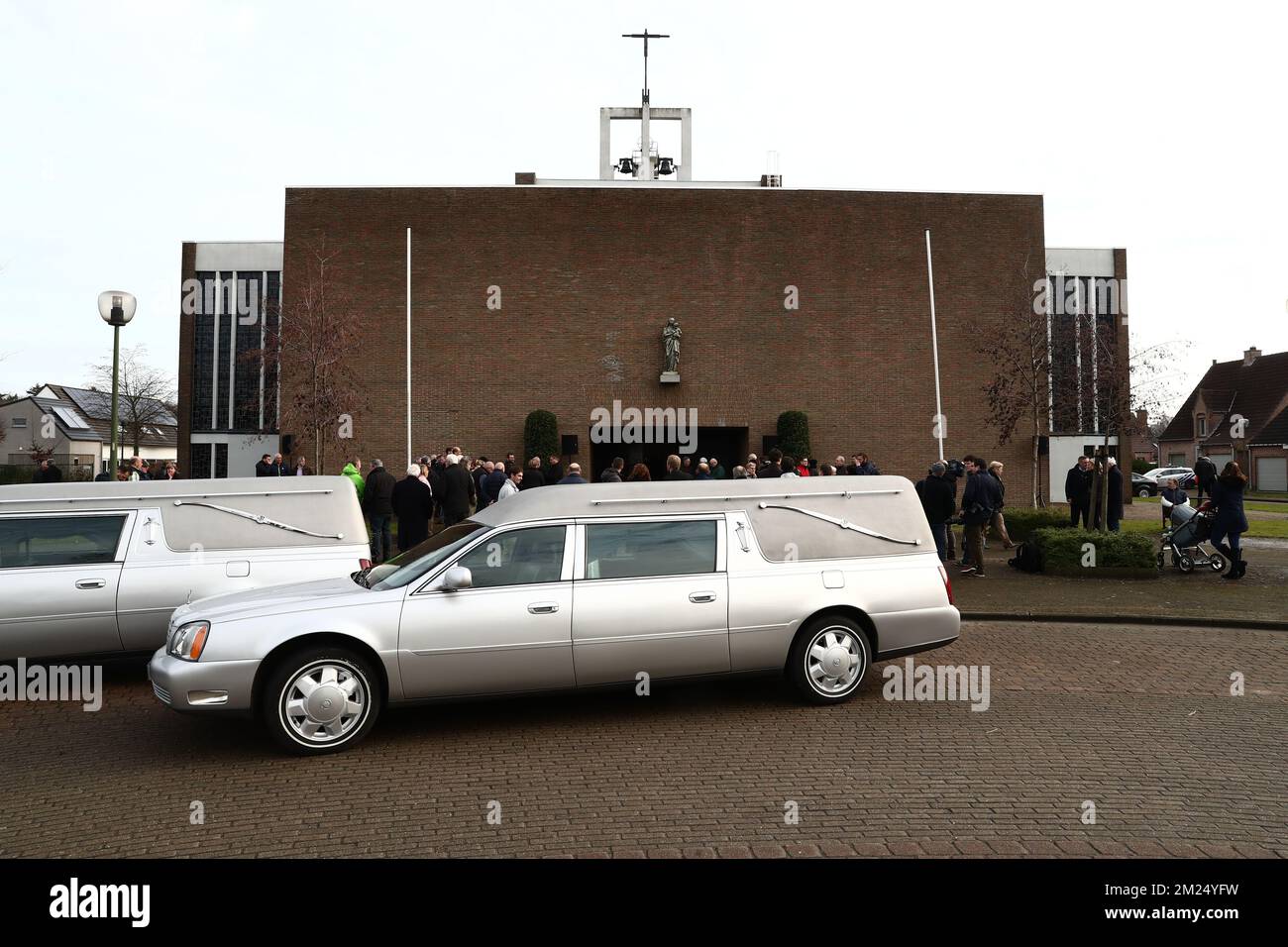 Illustration picture shows the hearse during the funeral ceremony of Stephanie De Buyser (39), wife of soccer player Thomas Buffel, Thursday 02 February 2017, in Beernem Maria Moeder Godskerk. She died from cancer and left twin boys of three years old. BELGA PHOTO KURT DESPLENTER  Stock Photo