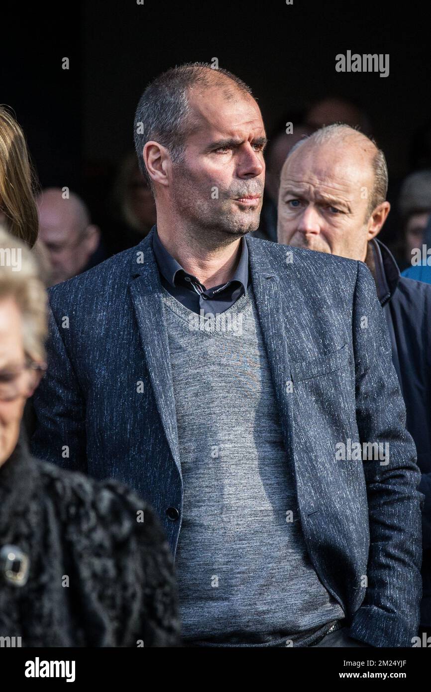 Peter van Petegem pictured during the funeral ceremony of Stephanie De Buyser (39), wife of soccer player Thomas Buffel, Thursday 02 February 2017, in Beernem Maria Moeder Godskerk. She died from cancer and left twin boys of three years old. BELGA PHOTO KURT DESPLENTER Stock Photo