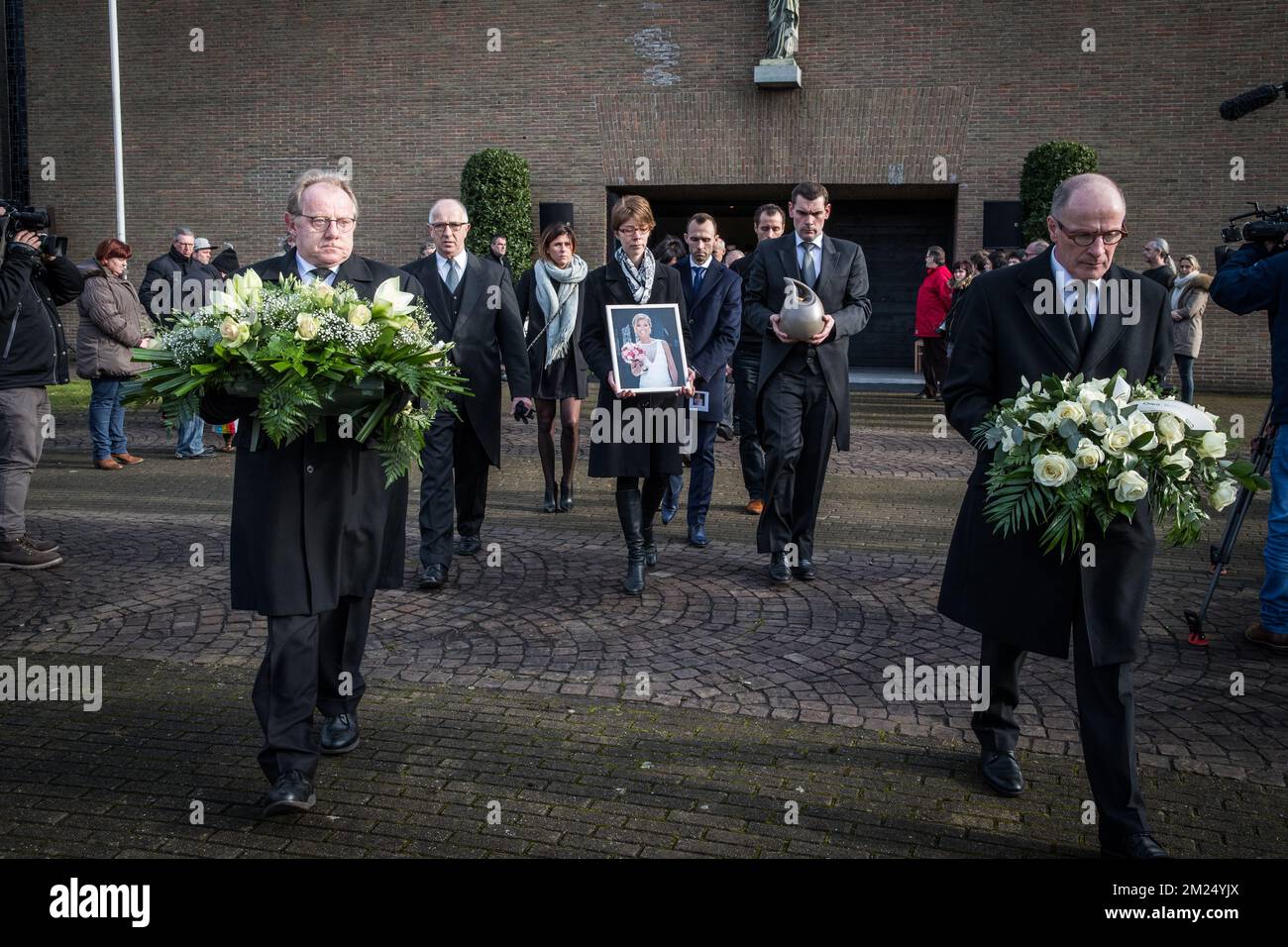 Genk's Thomas Buffel pictured during the funeral ceremony of Stephanie De Buyser (39), wife of soccer player Thomas Buffel, Thursday 02 February 2017, in Beernem Maria Moeder Godskerk. She died from cancer and left twin boys of three years old. BELGA PHOTO KURT DESPLENTER Stock Photo