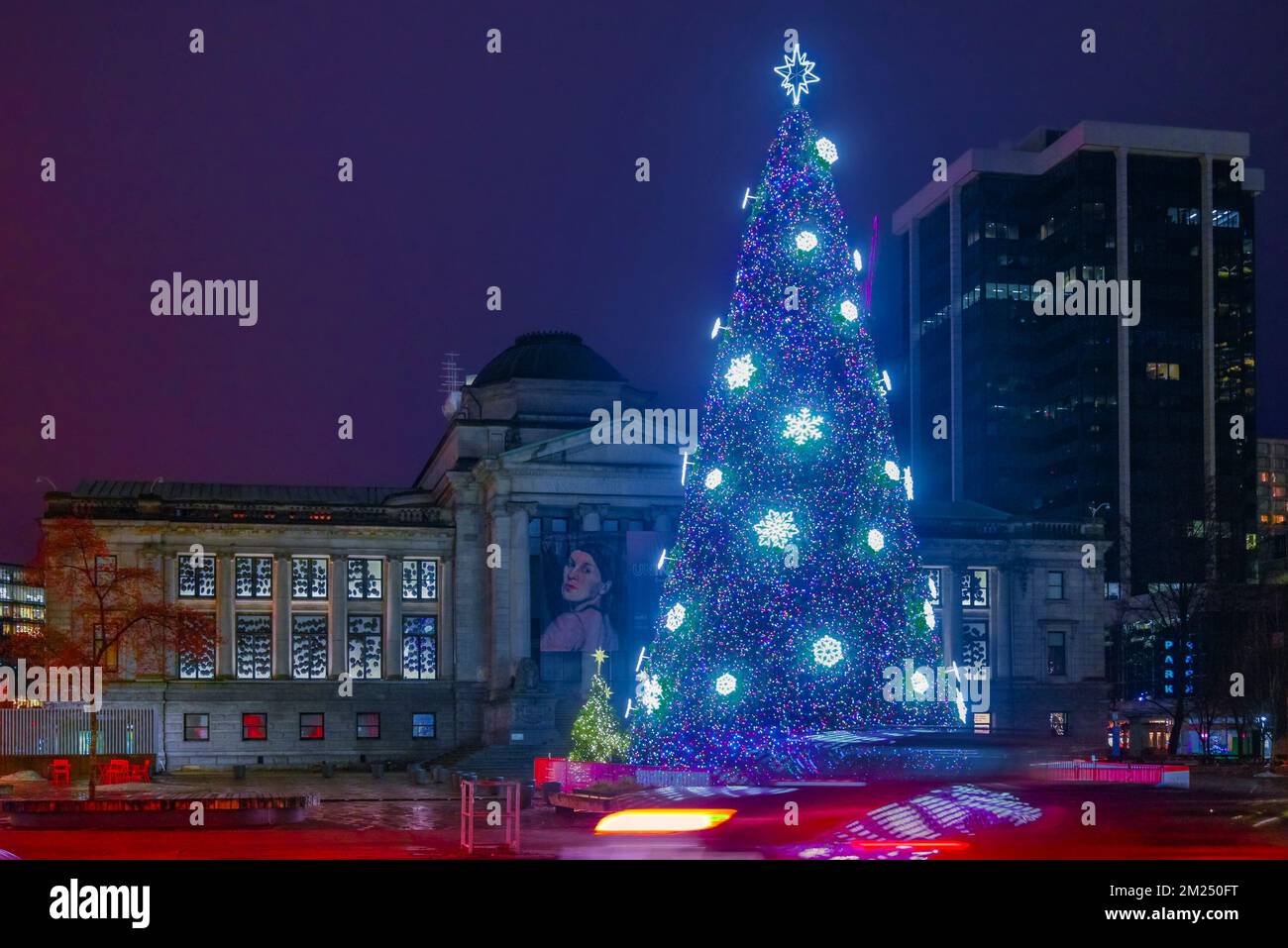 Christmas Tree, Vancouver Art Gallery Plaza, Vancouver, British Columbia, Canada Stock Photo