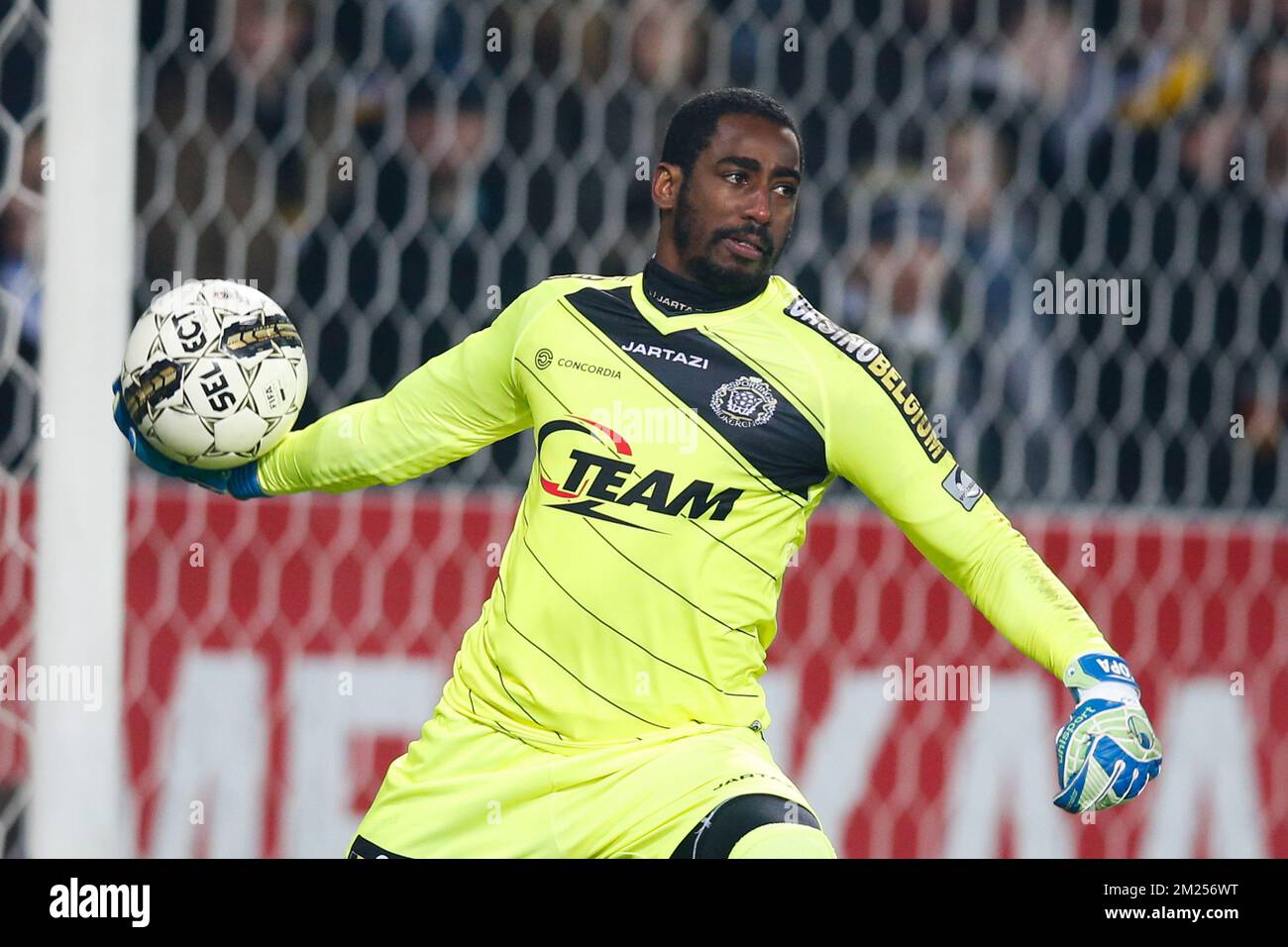 Lokeren's goalkeeper Barry Boubacar Copa pictured during the Jupiler Pro League match between KSC Lokeren and Club Brugge, in Lokeren, Sunday 12 February 2017, on day 26 of the Belgian soccer championship. BELGA PHOTO BRUNO FAHY Stock Photo