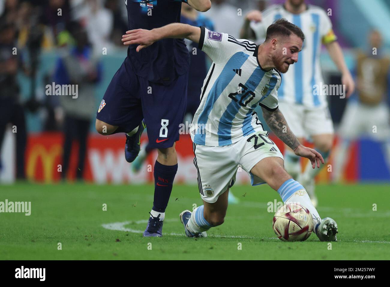 Lusail Iconic Stadium, Lusail, Qatar. 18th Dec, 2022. FIFA World Cup  Football Final Argentina versus France; Alexis Mac Allister of Argentina  lifts the world cup trophy Credit: Action Plus Sports/Alamy Live News