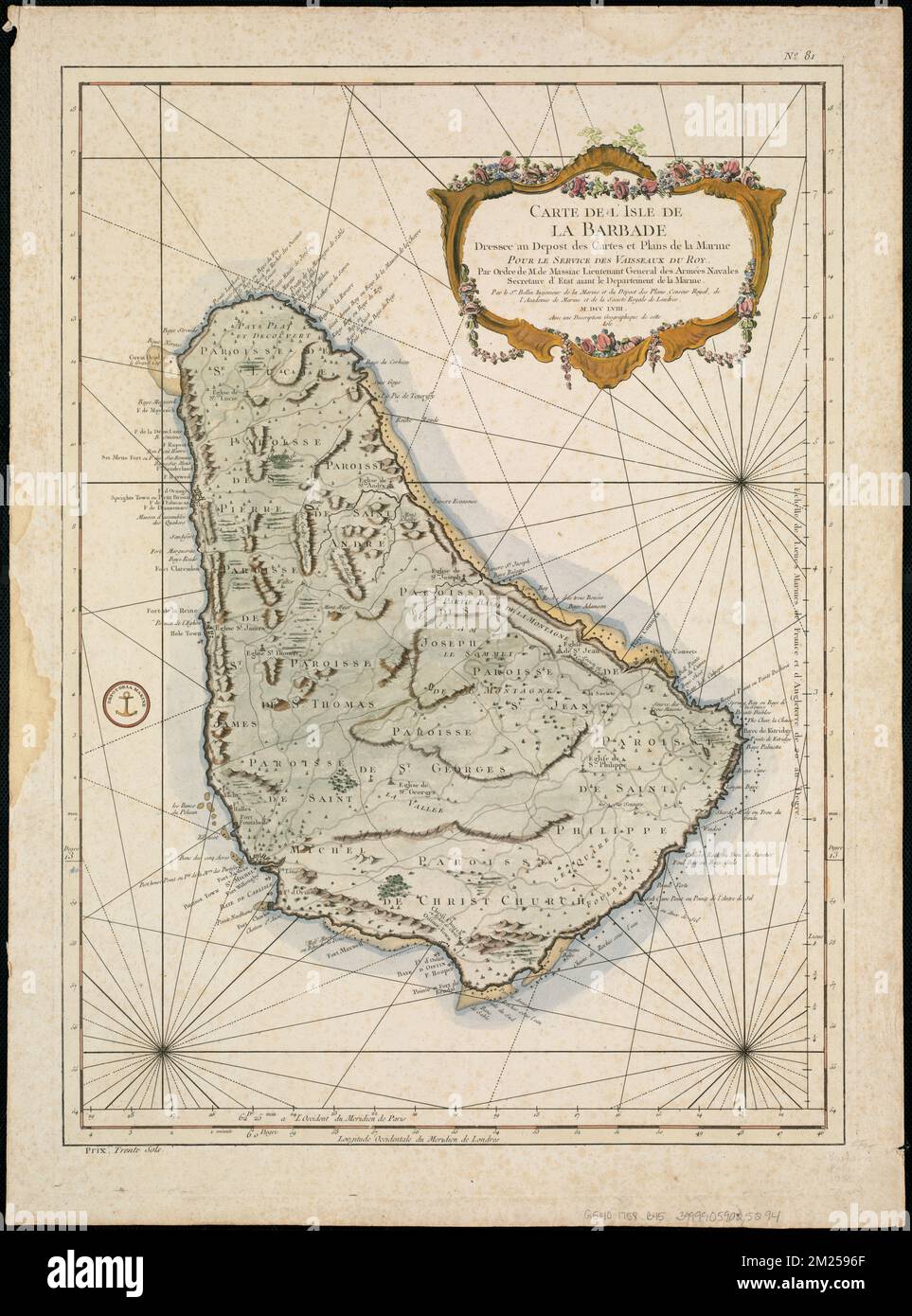 Carte de l'Isle de La Barbade : avec une description geographique de cette isle , Barbados, Maps, Early works to 1800 Norman B. Leventhal Map Center Collection Stock Photo