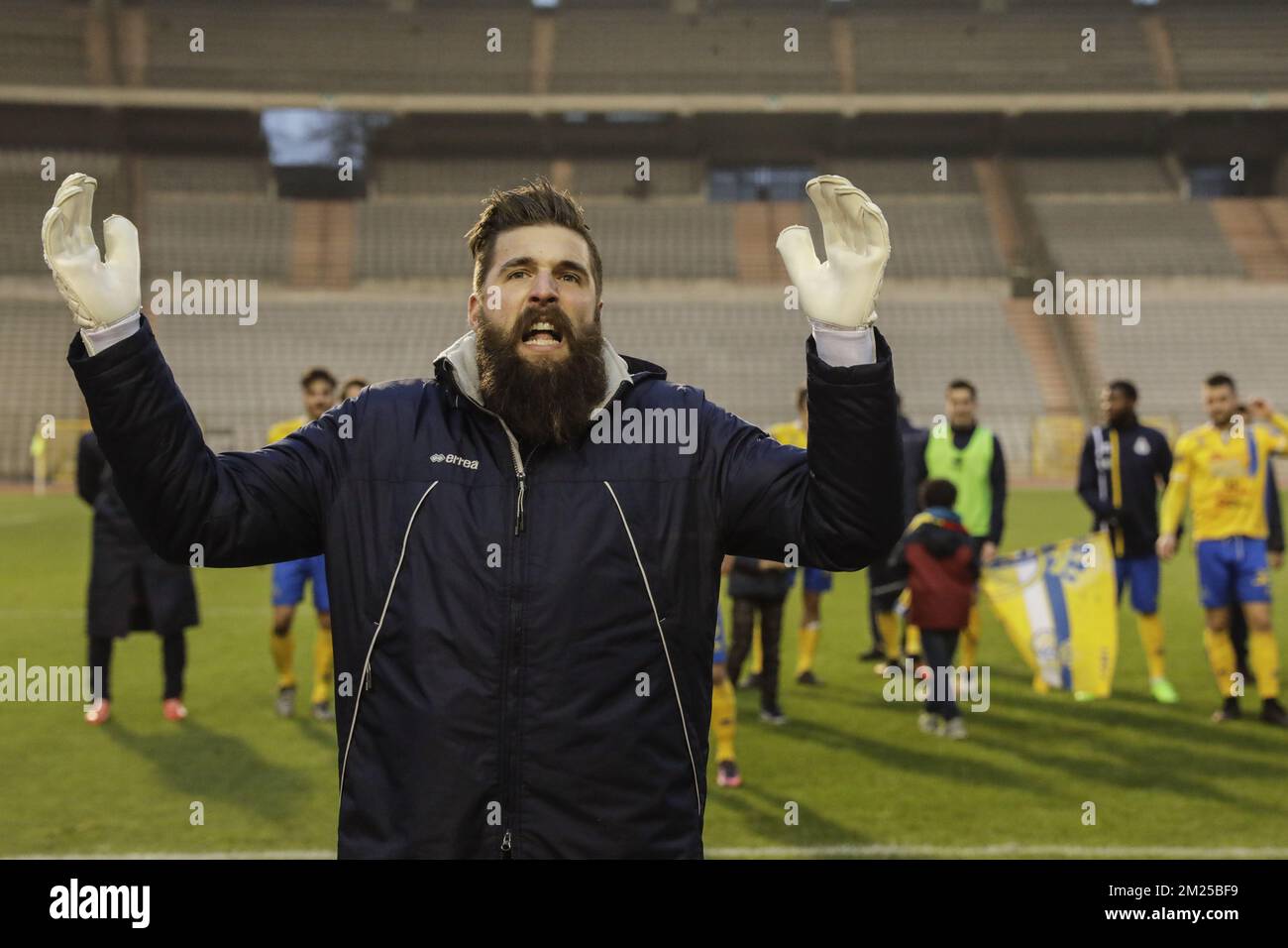 Union's goalkeeper Anthony Sadin pictured after proximus League 1B match between Union Saint-Gilloise and Tubize, in Brussels, Sunday 19 February 2017, on day 27 of the Belgian soccer championship. BELGA PHOTO THIERRY ROGE Stock Photo