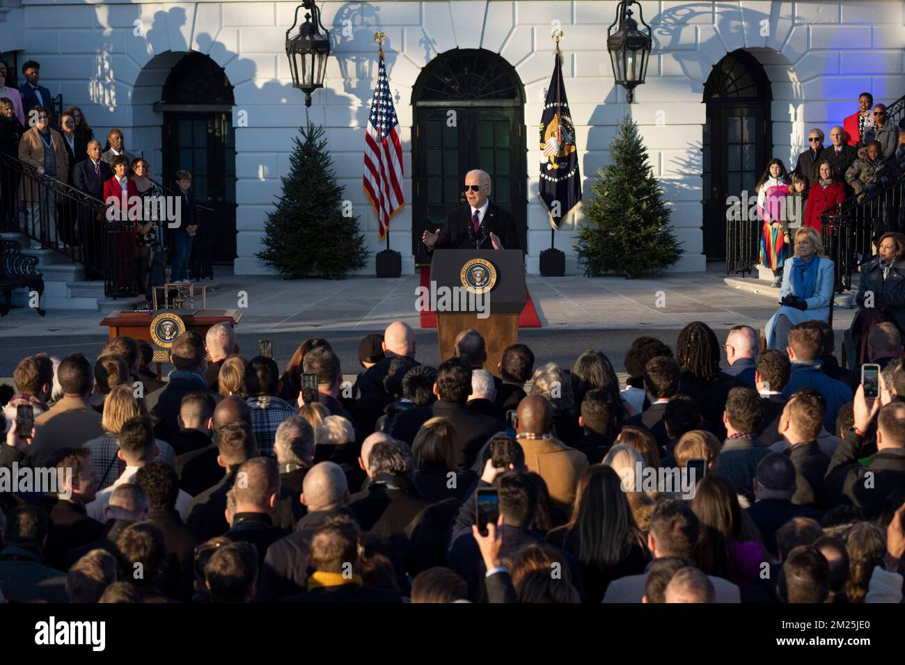 United States President Joe Biden hosts a ceremony to sign the Respect for Marriage Act on the South Lawn of the White House in Washington, DC on Tuesday, December 13, 2022. Credit: Chris Kleponis / Pool via CNP Stock Photo
