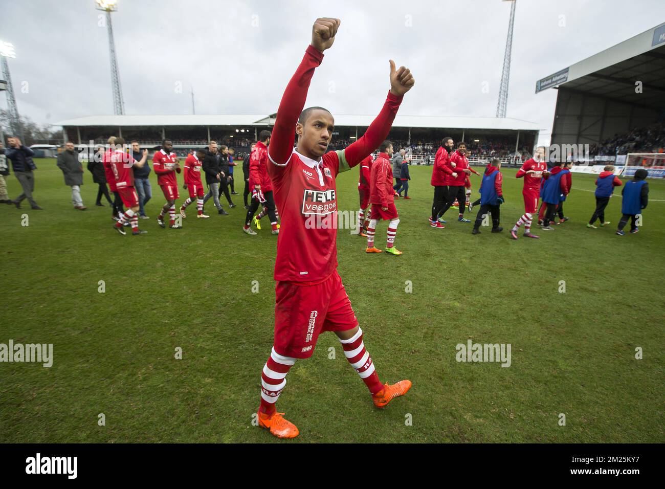 Antwerp's Frederic Duplus celebrates after the first leg of the Proximus League final between Antwerp and Roeselare, in Antwerp, Sunday 05 March 2017, in the 1B League of the Belgian soccer championship. BELGA PHOTO KRISTOF VAN ACCOM Stock Photo