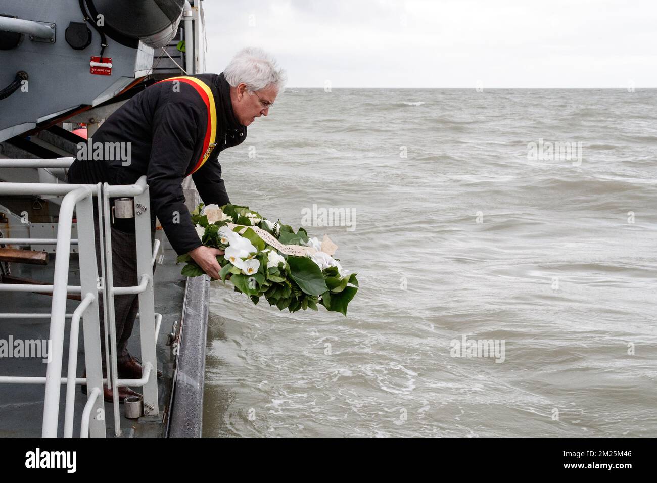 West-Flanders province governor Carl Decaluwe pictured during the 30th anniversary of the Herald of Free Enterprise ferry disaster, on Monday 06 March 2017 in Zeebrugge. On 6 March 1987 the ferry left the harbor of Zeebrugge, bound for Dover with more than 450 passengers and 80 crew members on board. It capsized just outside the harbor. The disaster, which was caused by the failure to close the bow doors, cost the life of 194 people. BELGA PHOTO KURT DESPLENTER Stock Photo