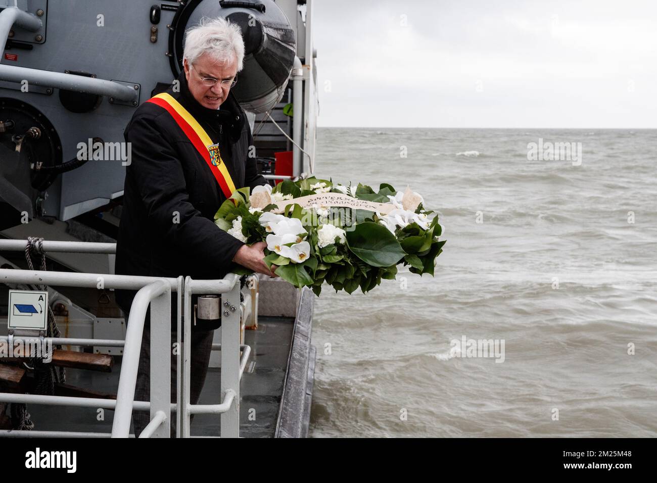 West-Flanders province governor Carl Decaluwe pictured during the 30th anniversary of the Herald of Free Enterprise ferry disaster, on Monday 06 March 2017 in Zeebrugge. On 6 March 1987 the ferry left the harbor of Zeebrugge, bound for Dover with more than 450 passengers and 80 crew members on board. It capsized just outside the harbor. The disaster, which was caused by the failure to close the bow doors, cost the life of 194 people. BELGA PHOTO KURT DESPLENTER Stock Photo
