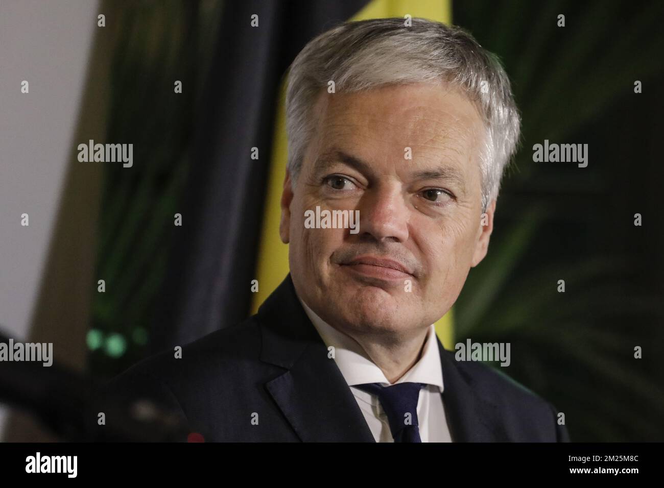 Vice-Prime Minister and Foreign Minister Didier Reynders pictured during a press point after a bilateral meeting between the Belgian Foreign Minister and his British counterpart, Monday 06 March 2017, at the Egmont Palace in Brussels. BELGA PHOTO THIERRY ROGE Stock Photo