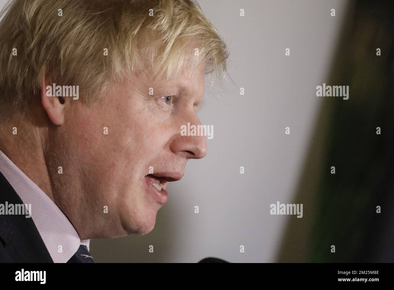British Foreign Secretary Boris Johnson pictured during a press point after a bilateral meeting between the Belgian Foreign Minister and his British counterpart, Monday 06 March 2017, at the Egmont Palace in Brussels. BELGA PHOTO THIERRY ROGE Stock Photo