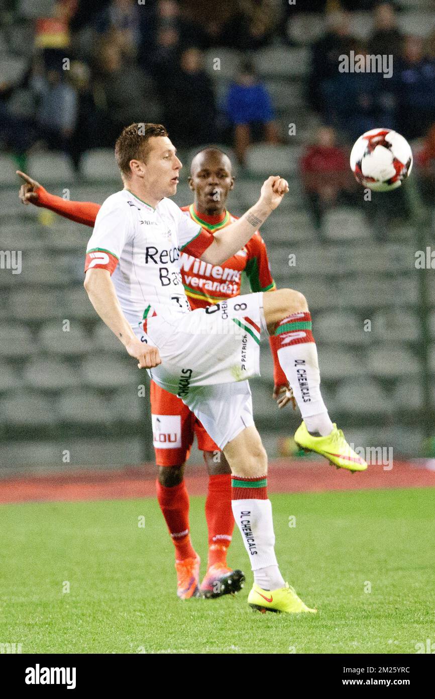 Essevee's Lukas Lerager fights for the ball during Croky Cup soccer final between SV Zulte Waregem and KV Oostende, on Saturday 18 March 2017, in Brussels. BELGA PHOTO KURT DESPLENTER Stock Photo