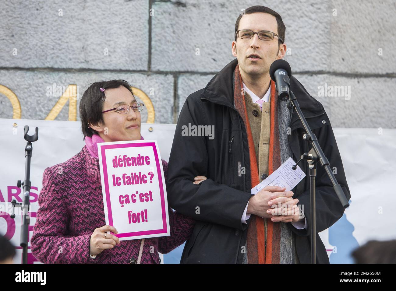 Stephane Mercier pictured at the 'March for Life' (Marche pour la Vie - Mars voor het Leven) demonstration, Sunday 26 March 2017, in Brussels. March for Life is a group of students and young professionals who want to promote respect for human life and is strongly opposed to abortion and euthanasia. BELGA PHOTO LAURIE DIEFFEMBACQ Stock Photo