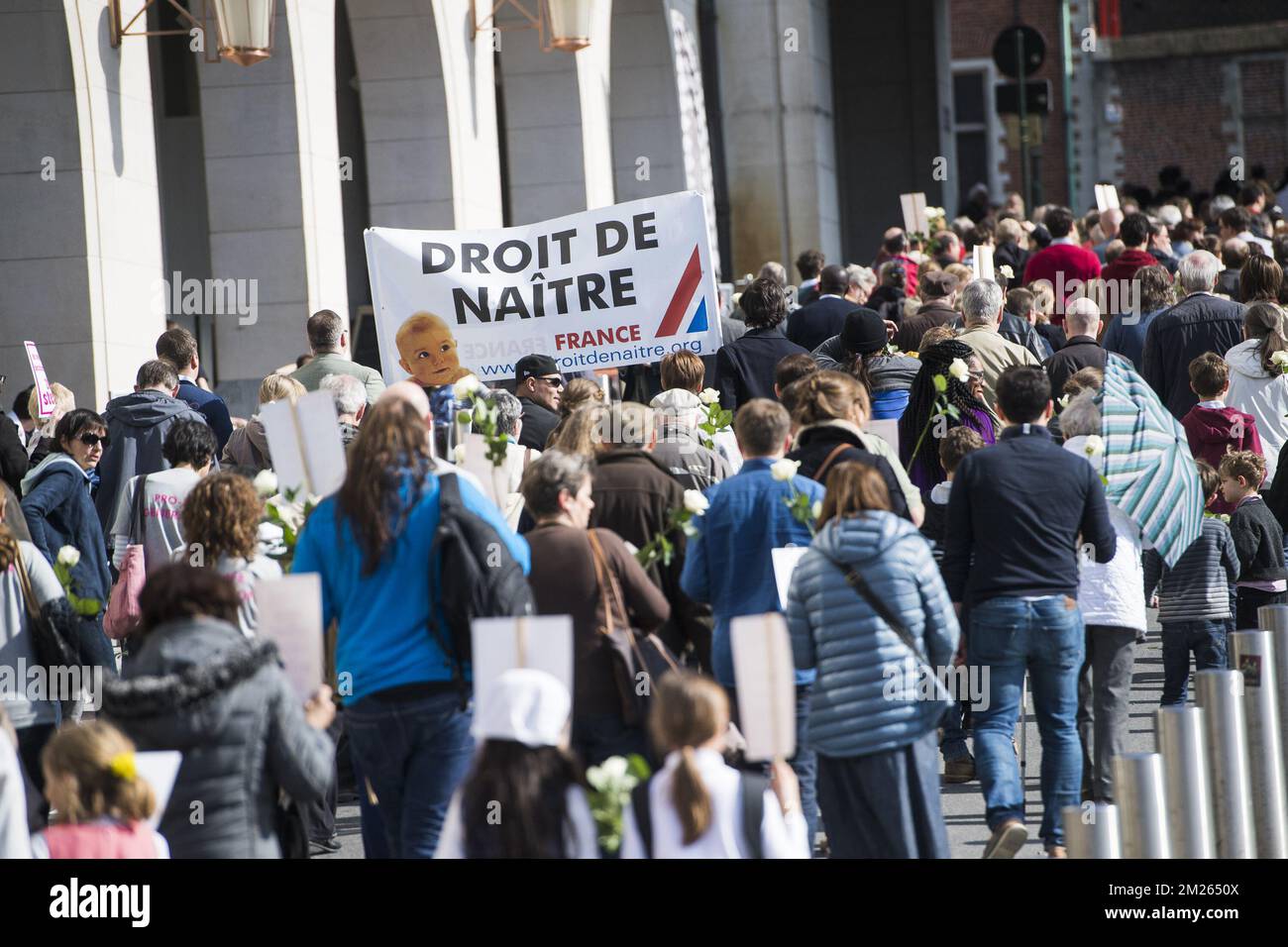 Illustration picture shows the 'March for Life' (Marche pour la Vie - Mars voor het Leven) demonstration, Sunday 26 March 2017, in Brussels. March for Life is a group of students and young professionals who want to promote respect for human life and is strongly opposed to abortion and euthanasia. BELGA PHOTO LAURIE DIEFFEMBACQ Stock Photo