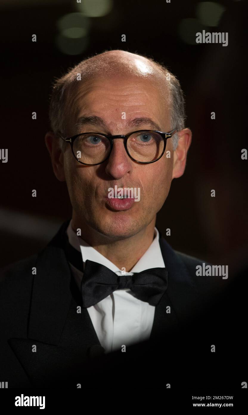 Pierre Emmanuel De Bauw, Royal Palace's spokesman answers questions during a return arrangement at the Black Diamond on the second day of a three days State visit of the Belgian royal couple to Denmark, Wednesday 29 March 2017, in Copenhagen. BELGA PHOTO BENOIT DOPPAGNE Stock Photo