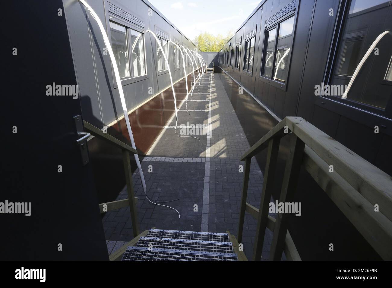 Illustration picture shows a container village where volunteers for polio vaccine testing will be quarantined, Thursday 13 April 2017, at the University of Antwerpen. The university is looking for 30 volunteers who received an injected polio vaccine. BELGA PHOTO NICOLAS MAETERLINCK Stock Photo