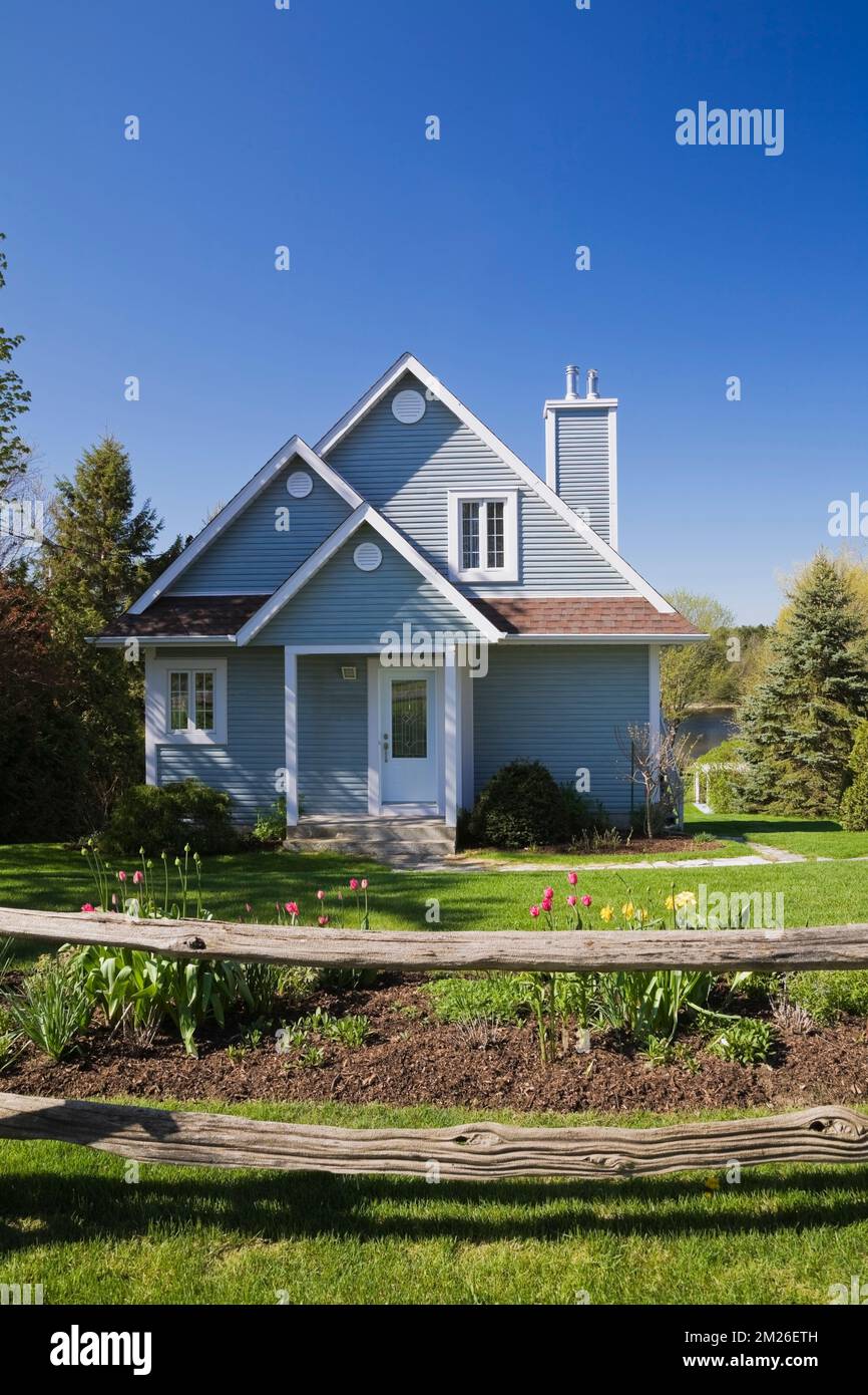 Blue Houses With White Boarder Trim