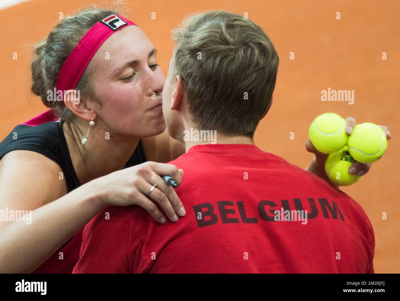 Belgian Elise Mertens kisses her boyfriend Robbe Ceyssens after winning