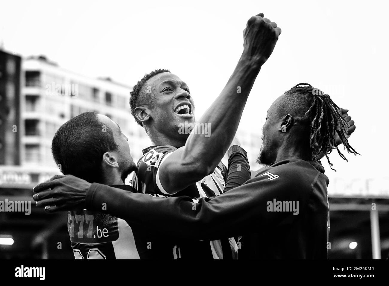 Charleroi's Amara Baby celebrates after scoring during the Jupiler Pro League match between Sporting Charleroi and Zulte Waregem, in Charleroi, Saturday 22 April 2017, on day 4 of the Play-off 1 of the Belgian soccer championship. BELGA PHOTO BRUNO FAHY Stock Photo