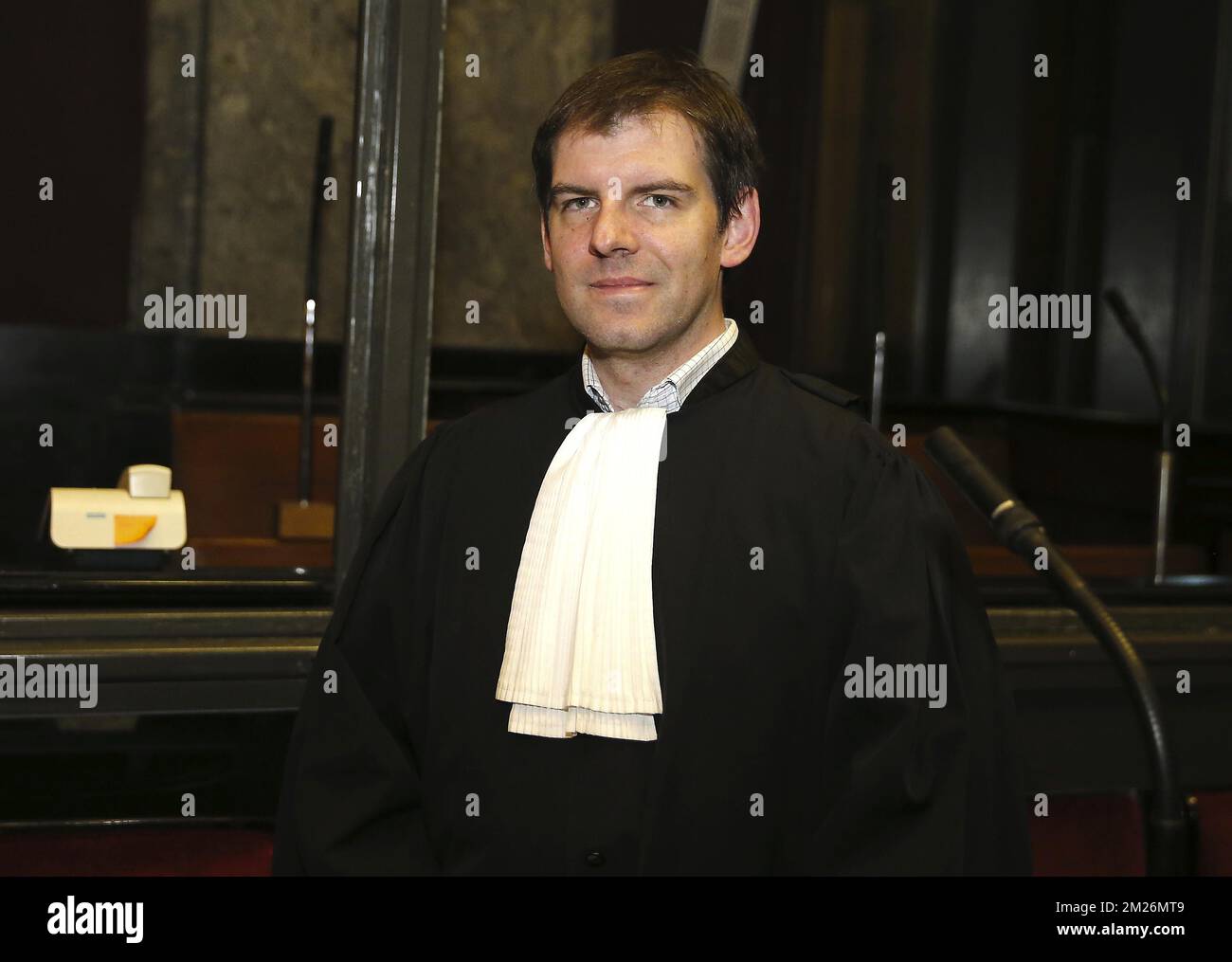 Lawyer Jean Thomas Stoquart pictured during at a session of the assize trial of Driss El Akra (23), before the assize court of Brussels Capital for the murder Said Al Ahiane (40), on Monday 24 April 2017, in Brussels. BELGA PHOTO NICOLAS MAETERLINCK Stock Photo