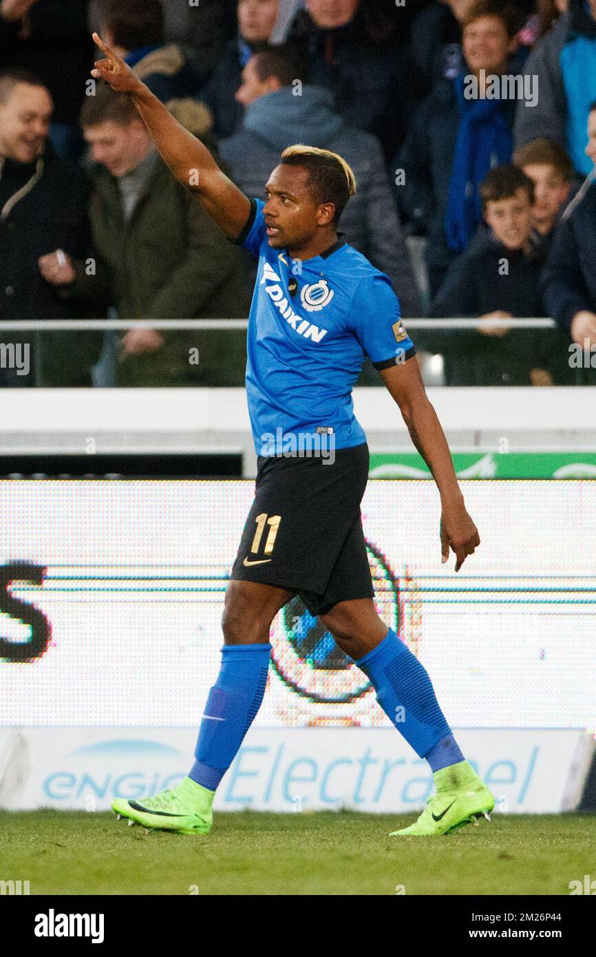 Club's Jose Izquierdo celebrates after scoring during the Jupiler Pro League match between Club Brugge and KV Oostende, in Brugge, Wednesday 26 April 2017, on day 5 (out of 10) of the Play-off 1 of the Belgian soccer championship. BELGA PHOTO Stock Photo