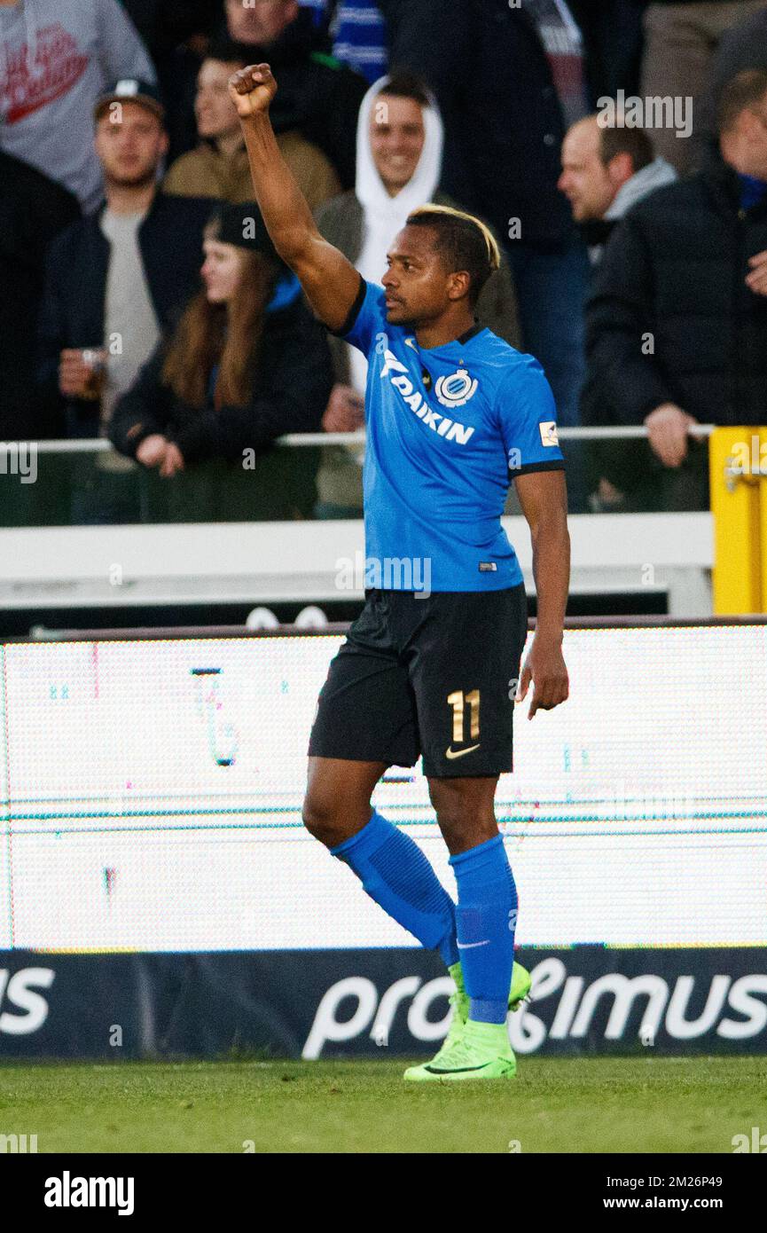 Club's Jose Izquierdo celebrates after scoring during the Jupiler Pro League match between Club Brugge and KV Oostende, in Brugge, Wednesday 26 April 2017, on day 5 (out of 10) of the Play-off 1 of the Belgian soccer championship. BELGA PHOTO Stock Photo