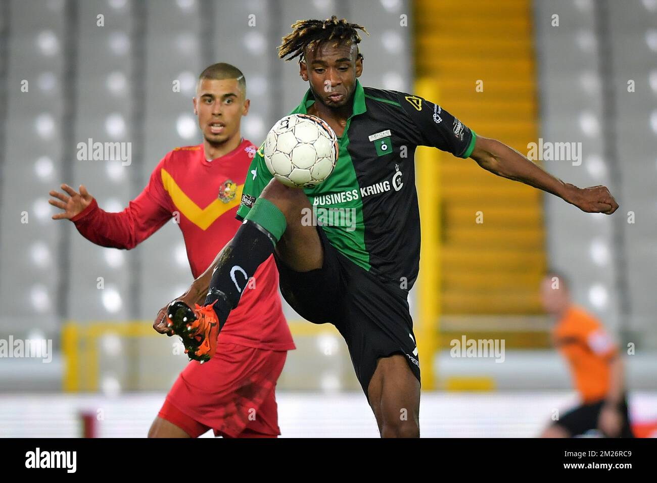 Tubize s Raphael Deville and Cercle s Ilombe Pele Mboyo pictured