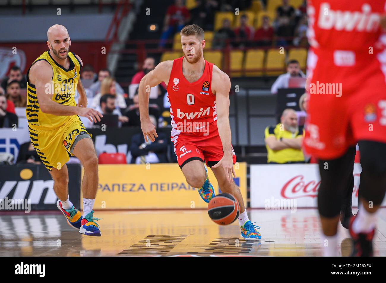 Athens, Lombardy, Greece. 13th Dec, 2022. 0 THOMAS WALKUP of Olympiacos Piraeus react during the Turkish Airlines Euroleague match between Olympiacos Piraeus and Fenerbahce Beko Istanbul at Peace and Friendship Stadium on December 13, 2022 in Piraeus, Greece (Credit Image: © Stefanos Kyriazis/ZUMA Press Wire) Stock Photo