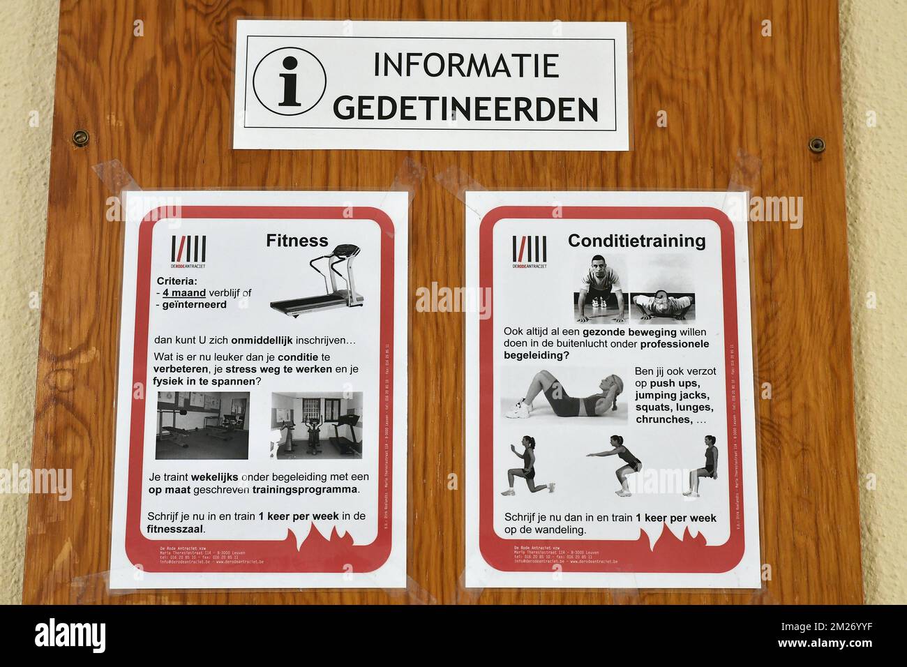Illustration picture shows information on the fitness regime at the Antwerp prison, Monday 08 May 2017. BELGA PHOTO ERIC LALMAND  Stock Photo