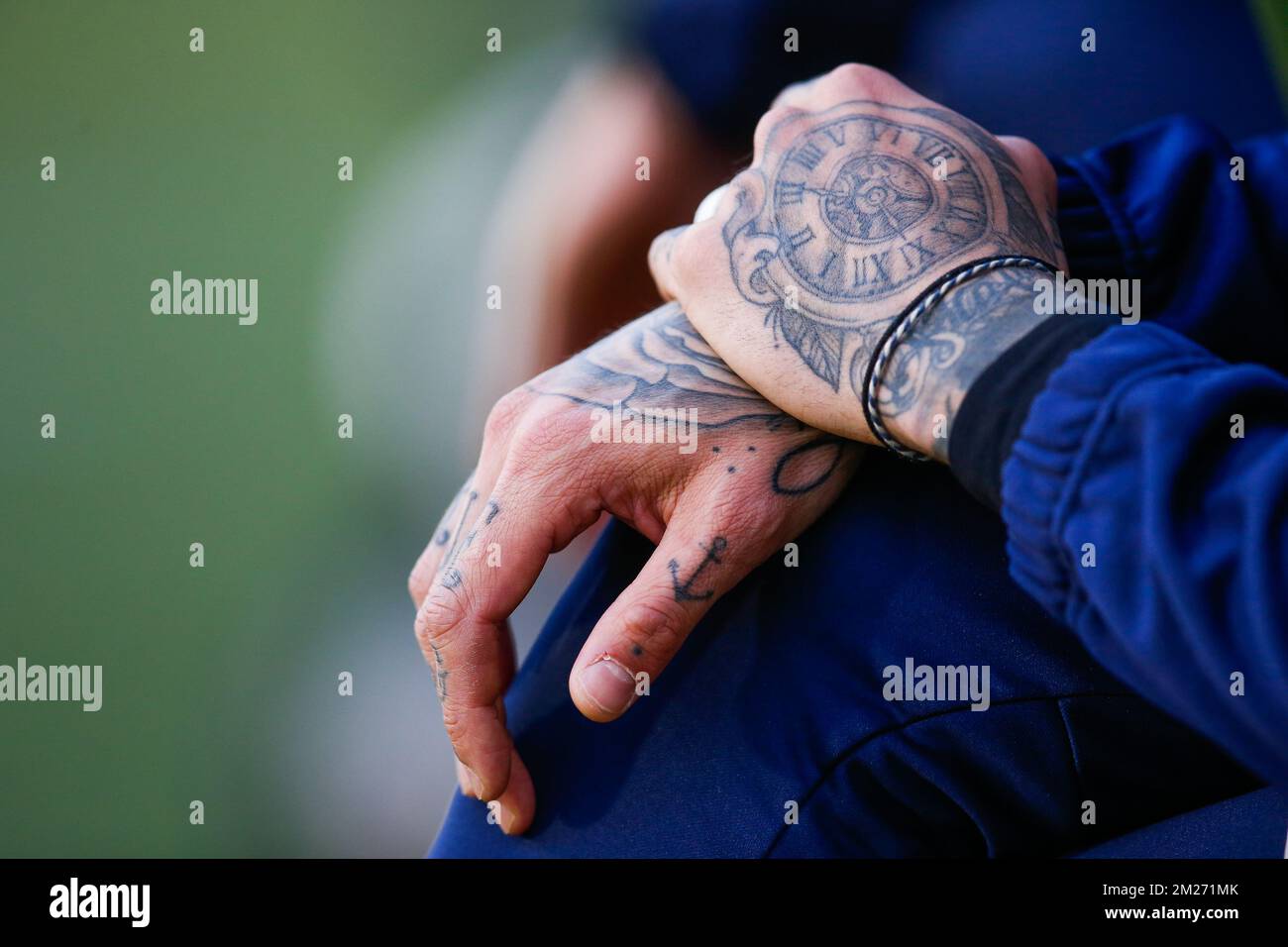 Union's goalkeeper Anthony Sadin's hands pictured during the Jupiler Pro League match between Union Saint-Gilloise and Sint Truiden VV, in Brussels, Saturday 13 May 2017, on day 8 of the Play-off 2A of the Belgian soccer championship. BELGA PHOTO BRUNO FAHY Stock Photo