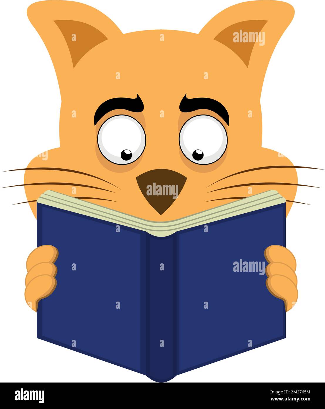 vector illustration of the face of a cartoon cat reading a book Stock Vector